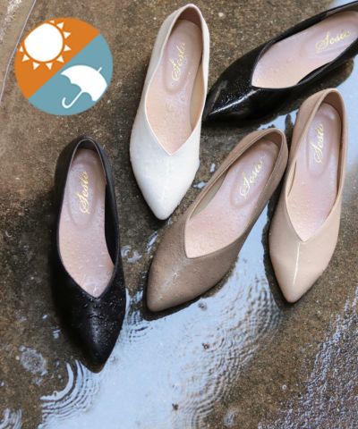 生活防水！晴雨兼用Vカットローヒールポインテッドトゥパンプス/レインシューズ/レインパンプス 一部6月中旬・6月下旬・8月上旬入荷予定