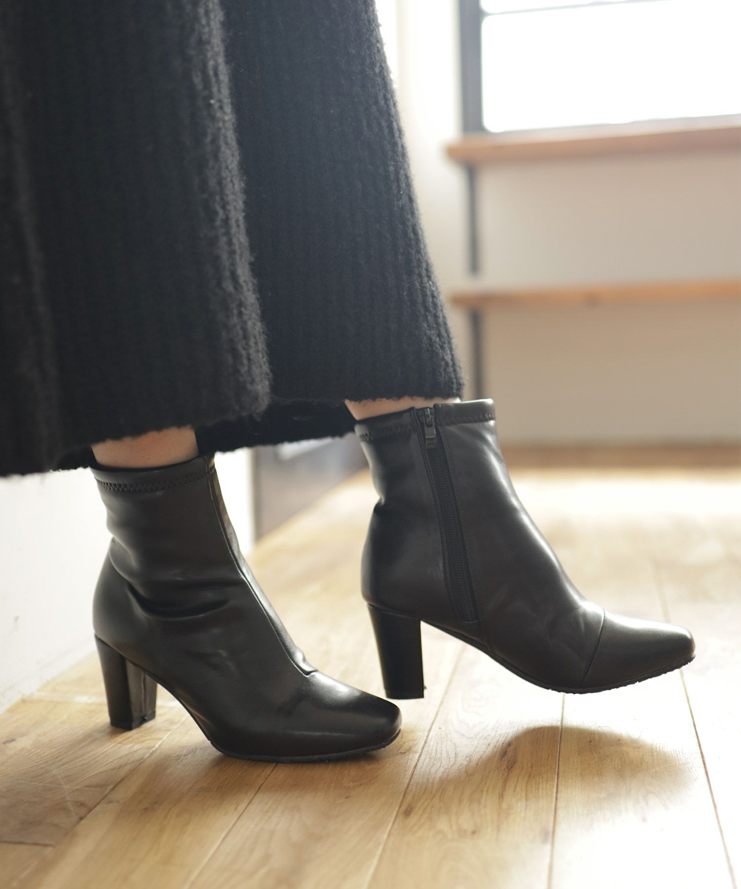 スリムフィットストレッチスクエアトゥショートブーツ | SESTO(セスト