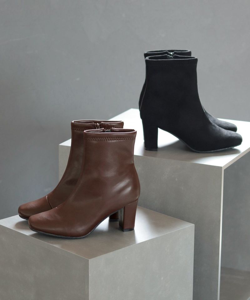 スクエアフィットショートブーツ スクエアトゥヒールニーカーショートブーツII （ブラック） -fitfit