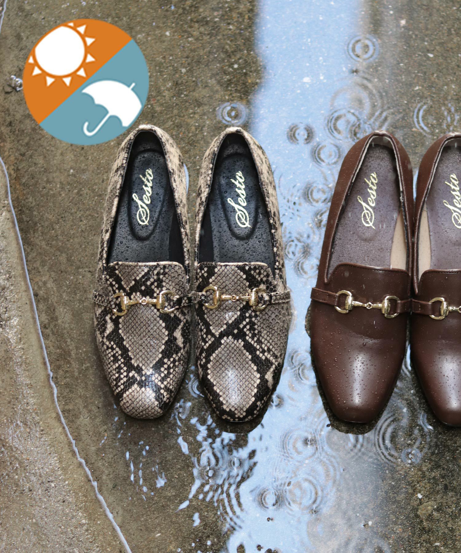 生活防水対応ビット付きローファーレインパンプス/オールウェザーパンプス/晴雨兼用 