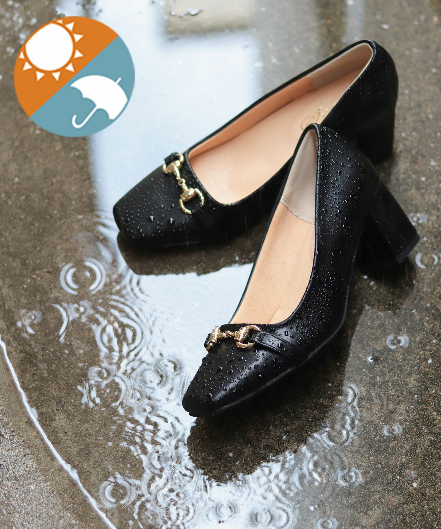 生活防水対応ビット付きローファーレインパンプス/オールウェザーパンプス/晴雨兼用 