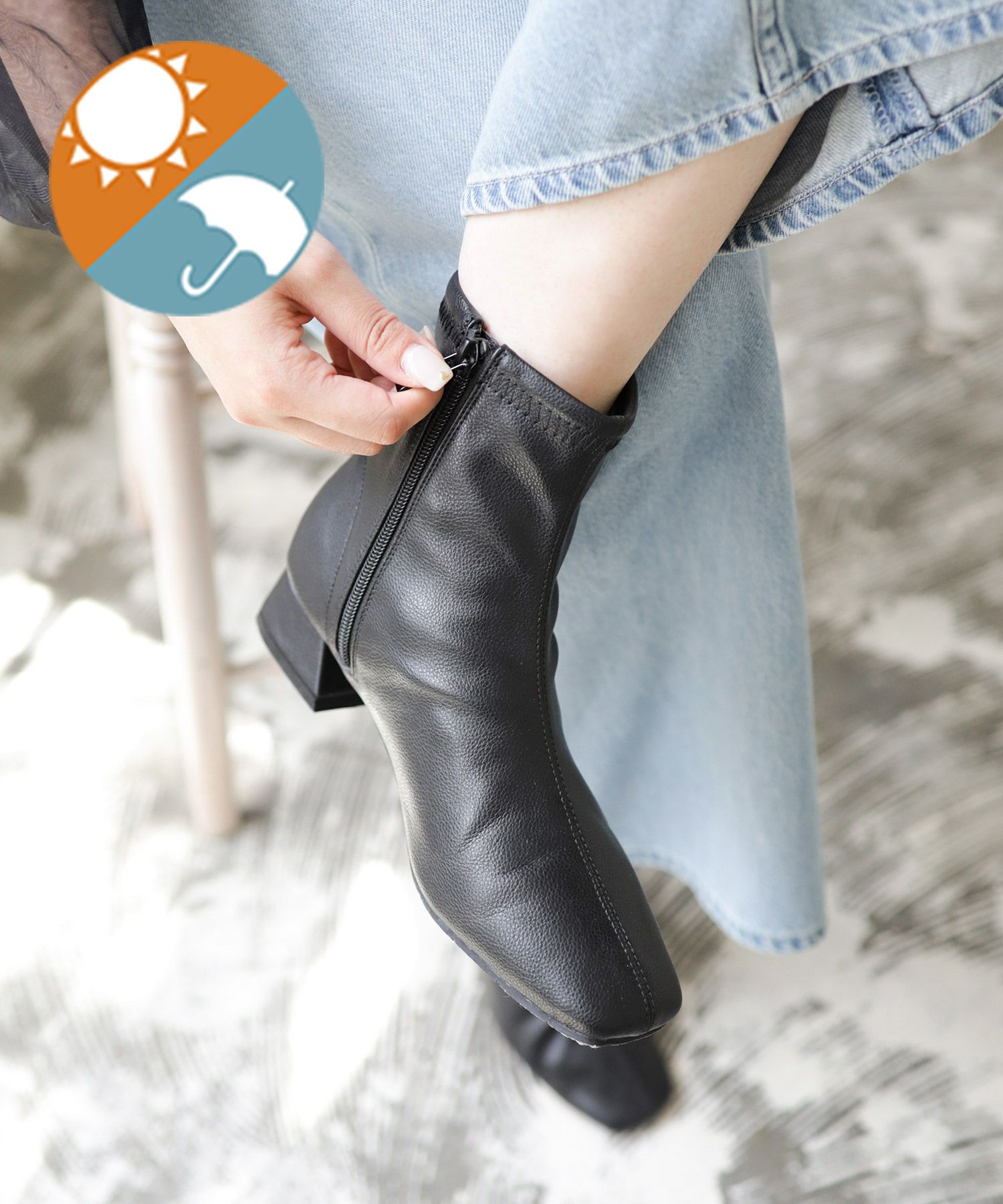 生活防水！レイン仕様スクエアトゥローヒールショートブーツ 一部6月下旬・7月上旬入荷予定 