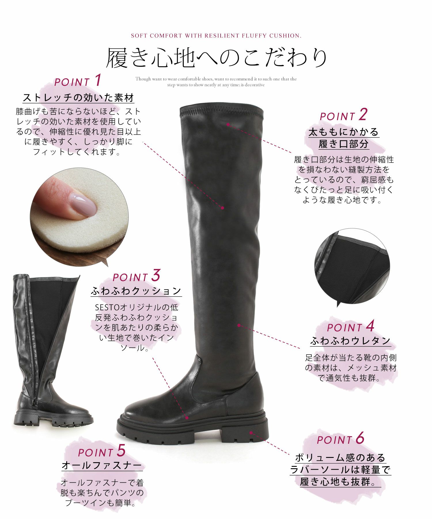 ボリュームタンクソールスリムストレッチニーハイロングブーツ▲返品不可