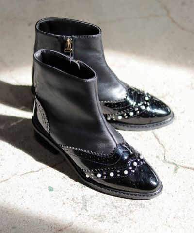 パール×ウイングチップショートブーツ▲返品不可