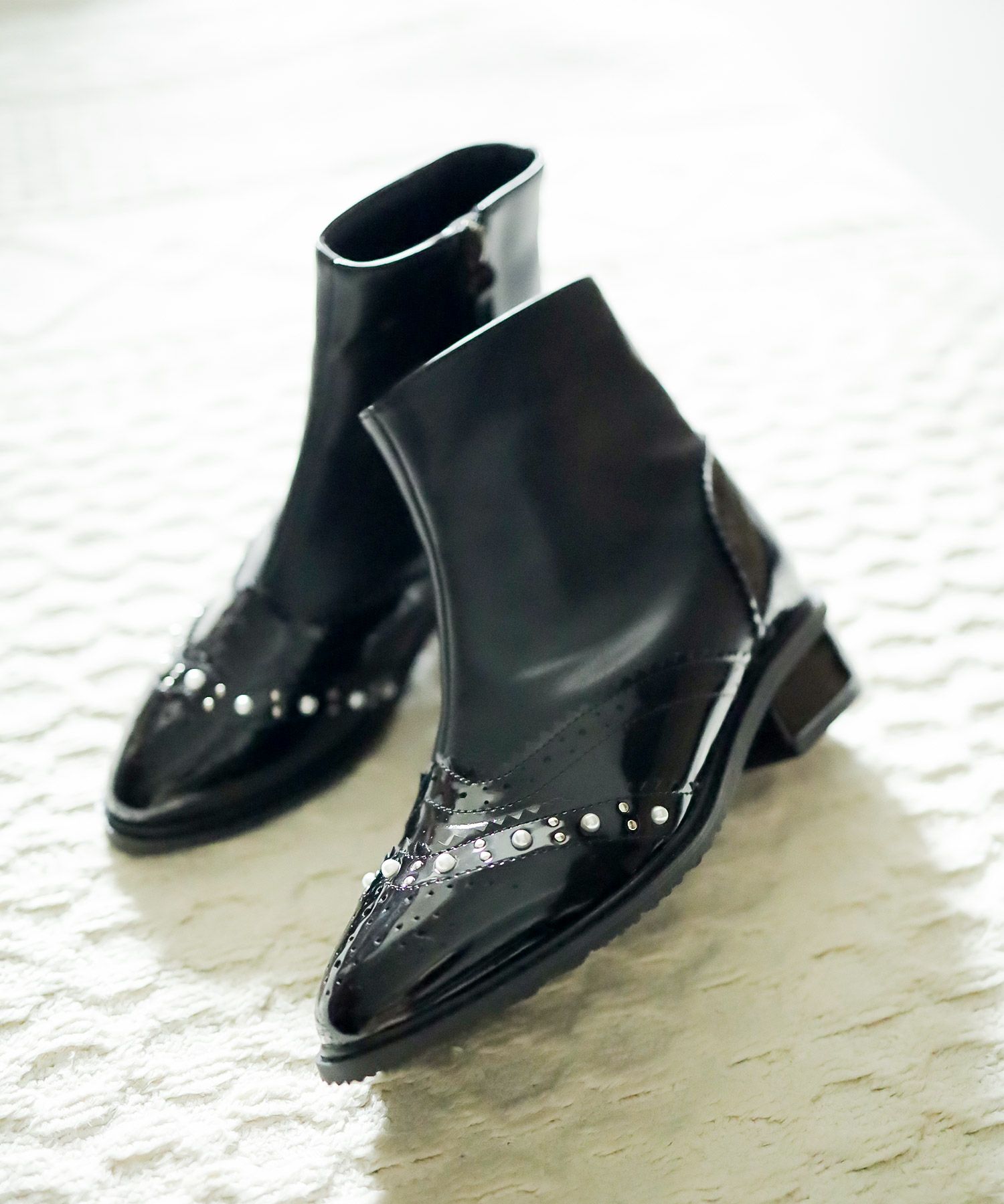パール×ウイングチップショートブーツ▲返品不可