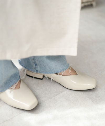 スクエアトゥローヒールエナメルパンプス【公式ショップ