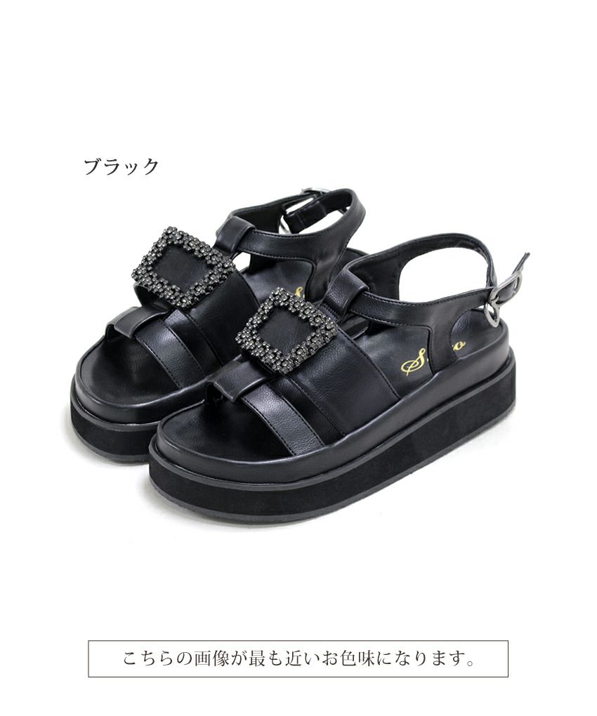 ビジューモチーフ付き厚底フットベッドサンダル▲返品不可