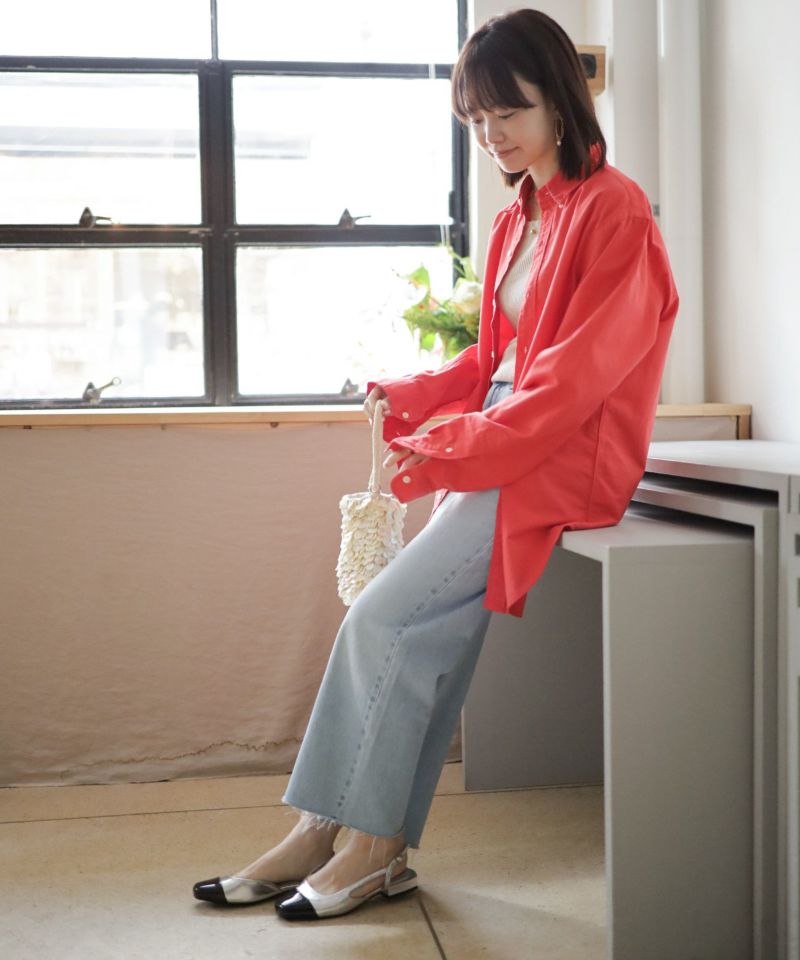 バイカラースクエアトゥローヒールスリングバックパンプス△返品