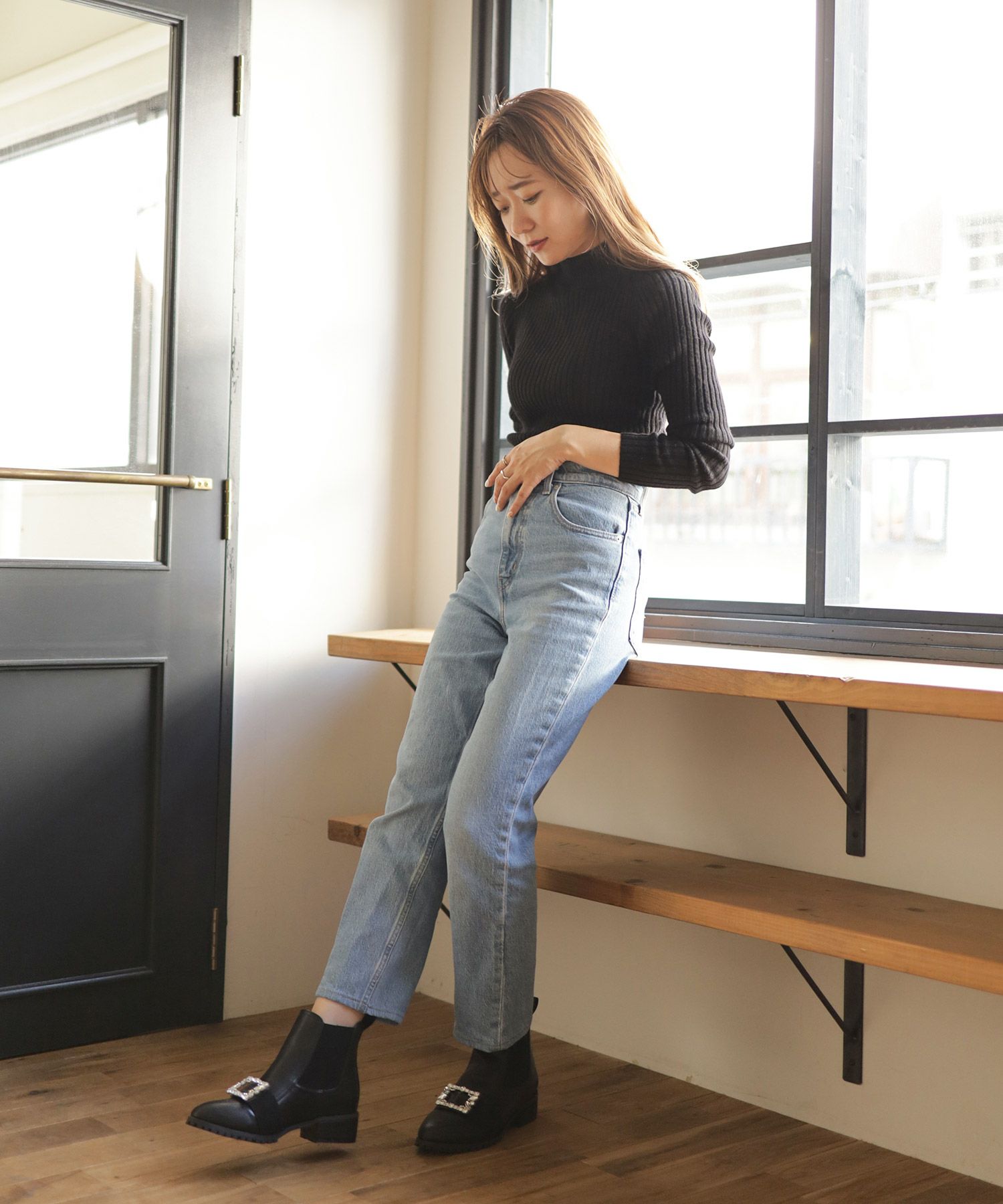 ビジュー付きサイドゴアショートブーツ▲返品不可