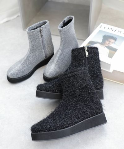 軽量厚底ソール ストレッチニットブーツ▲返品不可