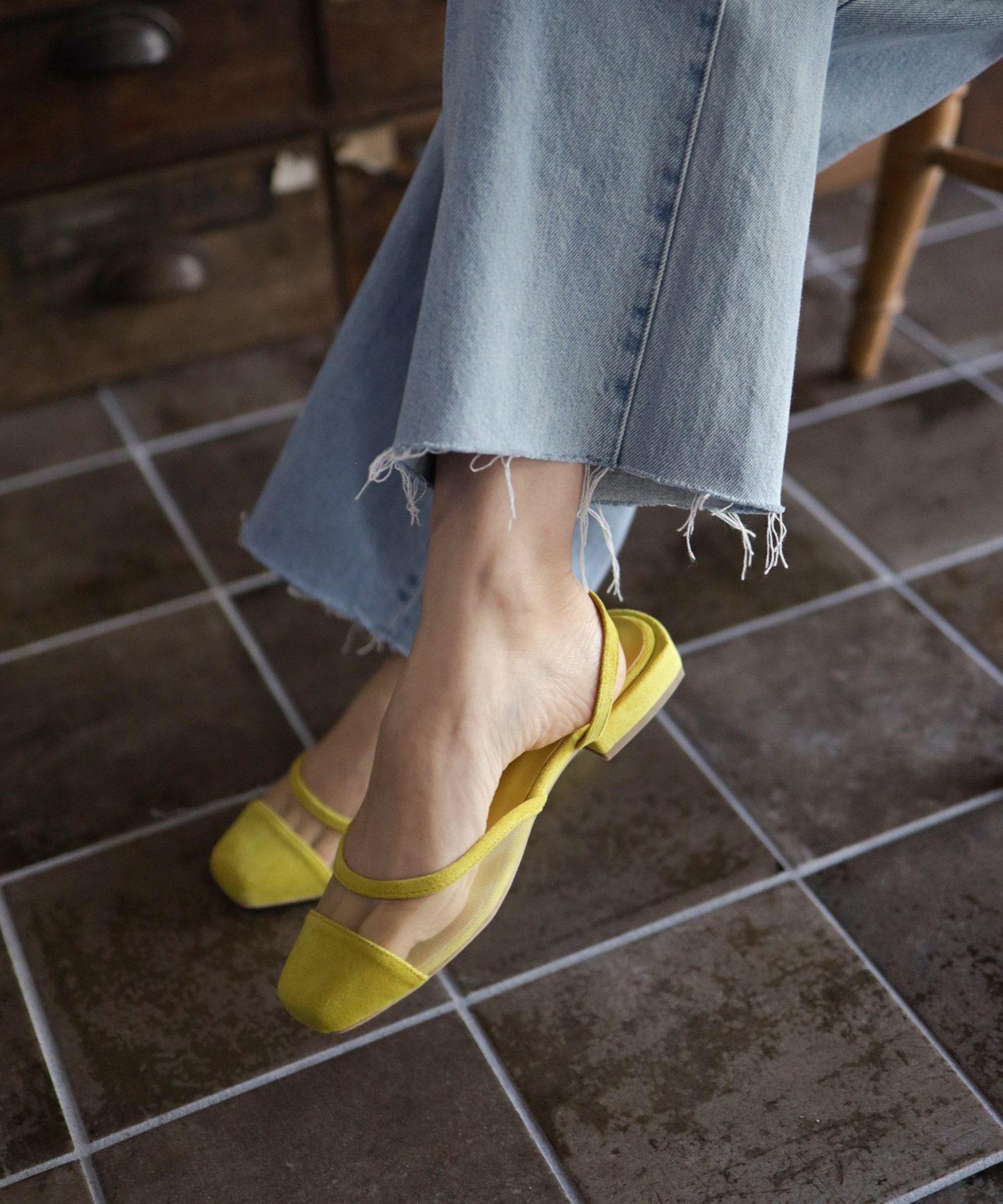 シースルースリングバックローヒールパンプス▲返品交換不可