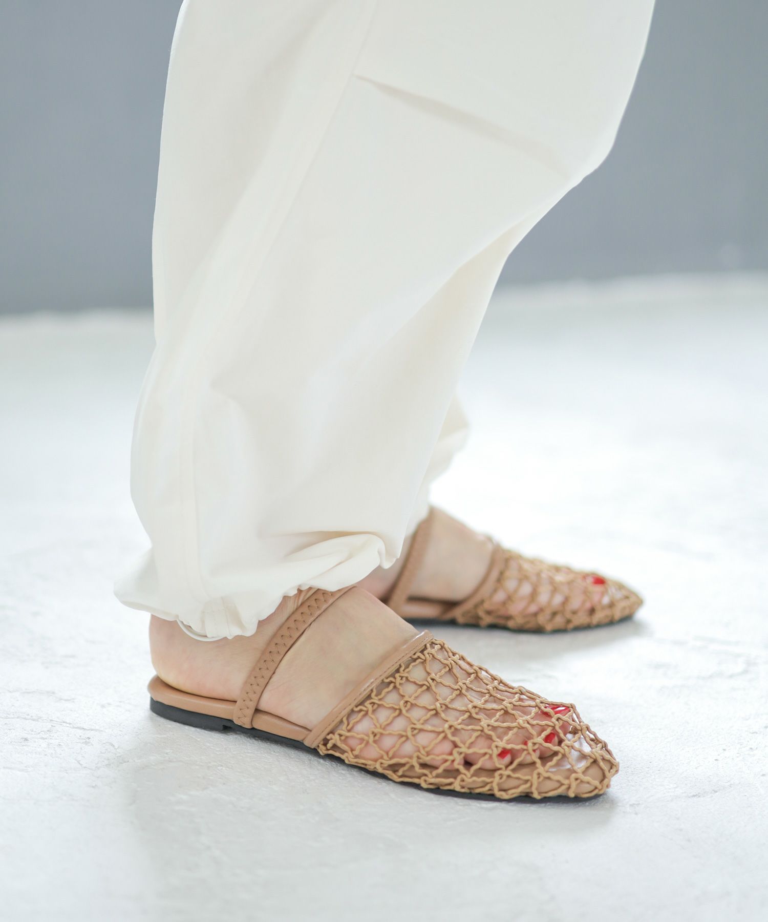 手編みメッシュ2wayフラットサンダル▲返品不可