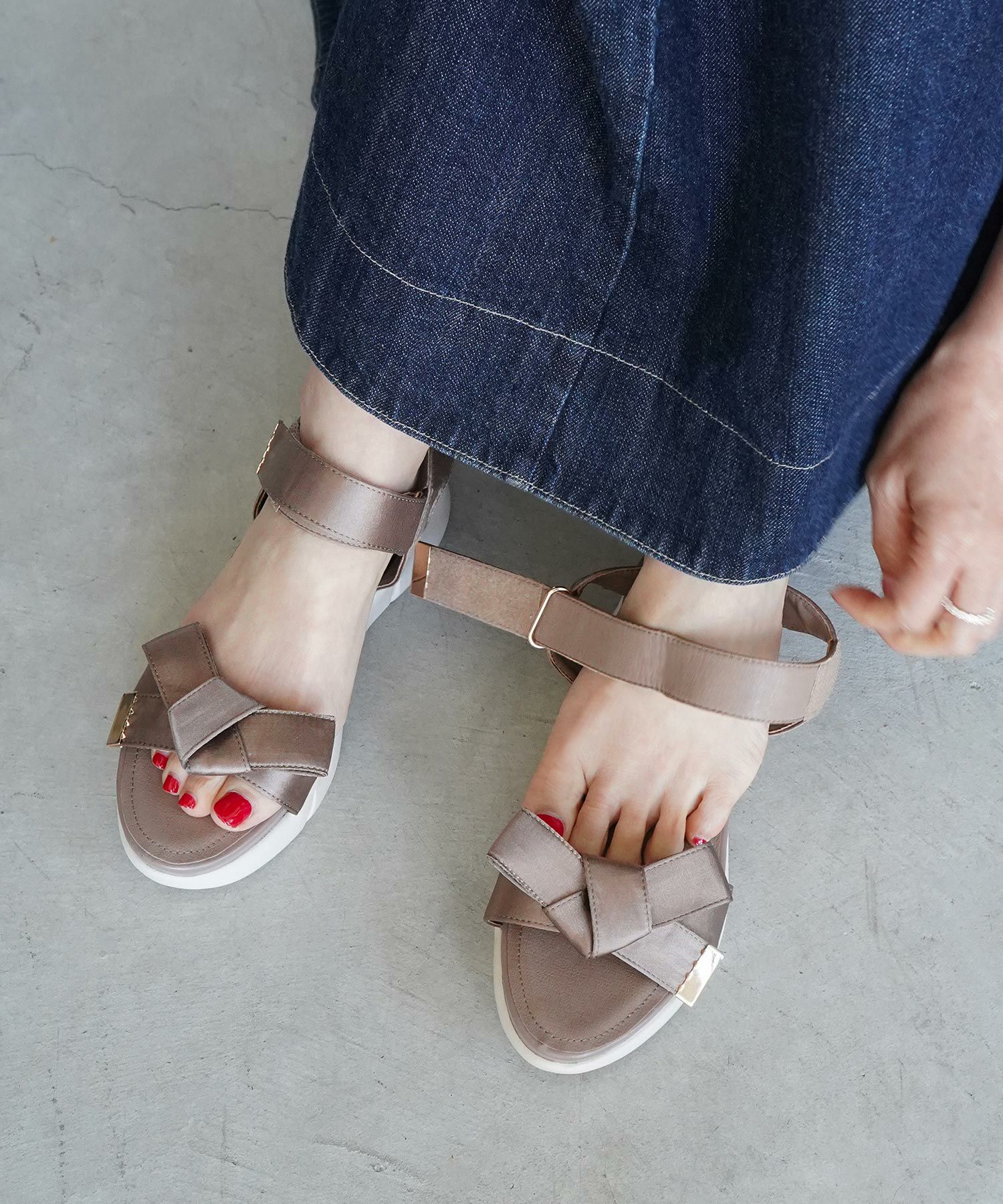 サテンリボンスニーカーサンダル▲返品不可
