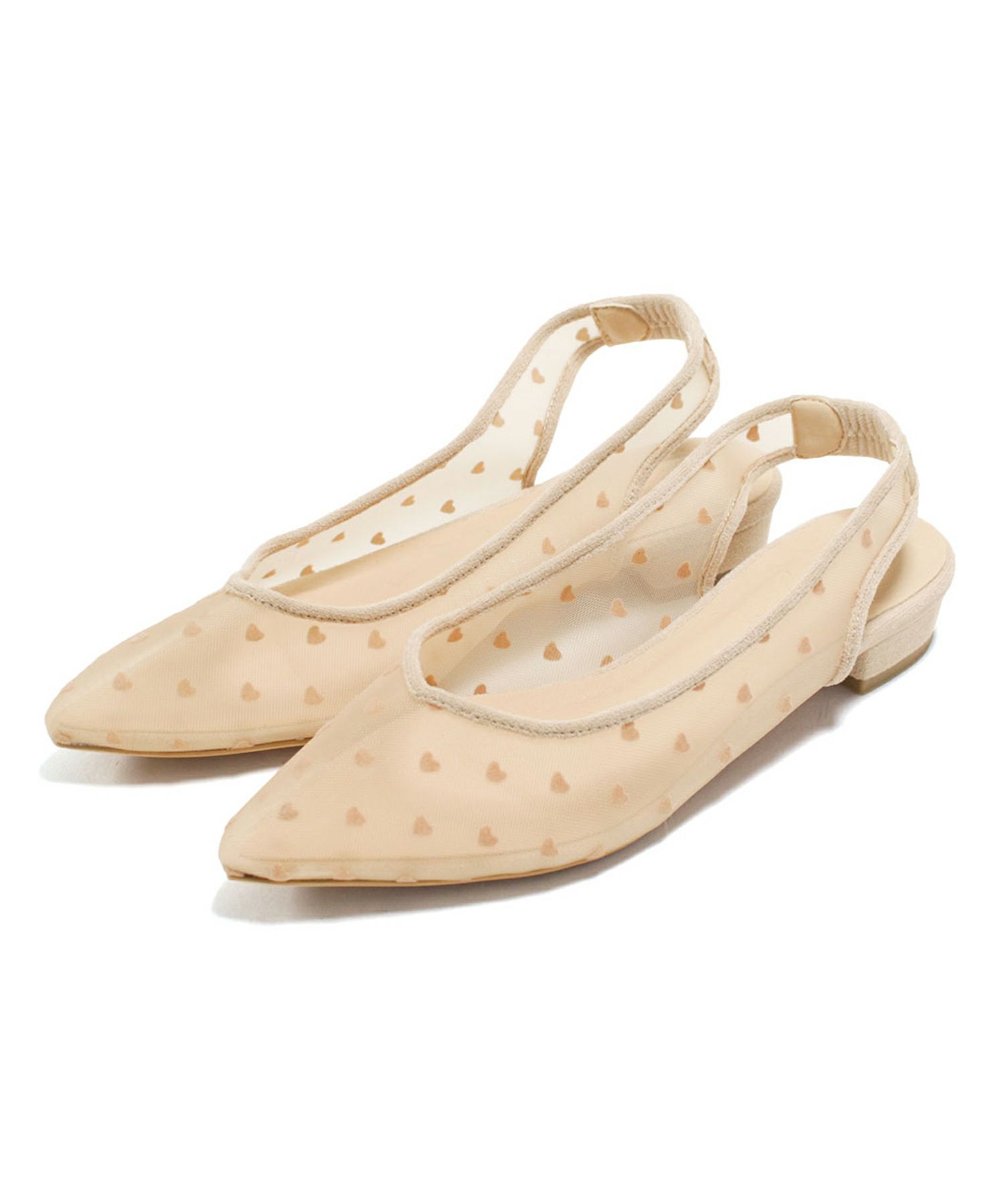 ハート柄チュールスリングバックパンプス▲返品不可